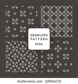 Set of vector seamless patterns with crossed and braided cords. Tying. Macrame.