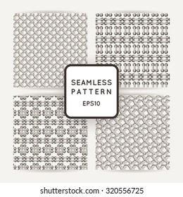 Set of vector seamless patterns with crossed and braided cords. Tying. Macrame.