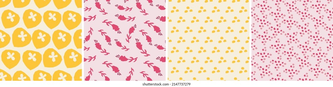 Conjunto de patrones vectoriales sin fisuras. Formas florales y abstractas en estilo de corte. Ilustración vectorial creativa para impresión, decoración, textil, diseño de marca