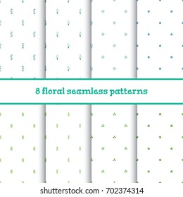 Set of vector seamless patterns with floral elements on white background.