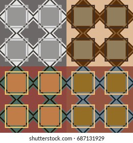 Set of vector seamless patterns in four different colors with geometric shapes