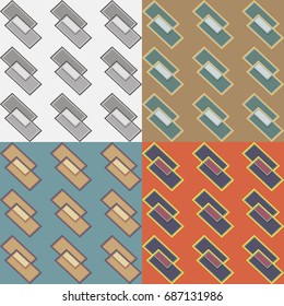 Set of vector seamless patterns in four different colors with geometric shapes