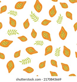 Set of vector seamless patterns with fruits, papaya. Trendy hand drawn textures. Modern abstract design for paper, cover, fabric, interior decor and more.