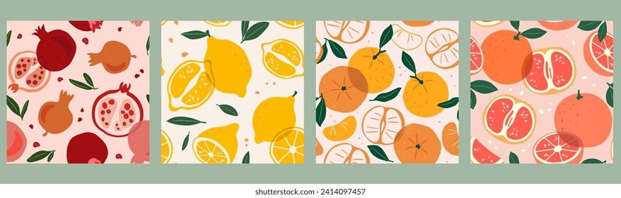 Set of vector seamless patterns with fruits. Modern abstract design for paper, fabric, interior decor and other users.