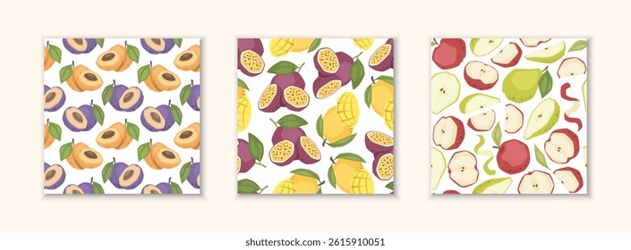 Set of vector seamless patterns with fruits