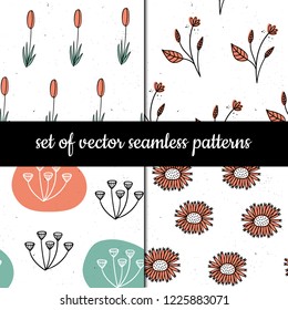 Set of vector seamless patterns. Herbs and plants