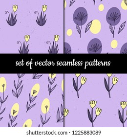 Set of vector seamless patterns. Herbs and plants