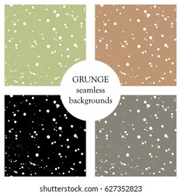 Set of vector seamless patterns with inc splash, blots, smudge and brush strokes. Grunge template for web background, prints, wallpaper, surface, wrapping, elements for design.