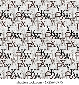 Set of vector seamless patterns. Latin alphabet, numbers, math symbols.