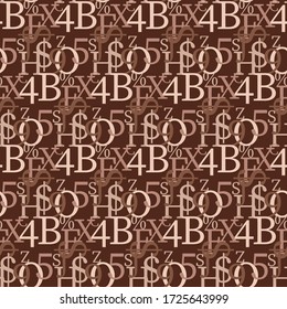Set of vector seamless patterns. Latin alphabet, numbers, math symbols.