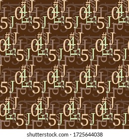 Set of vector seamless patterns. Latin alphabet, numbers, math symbols.