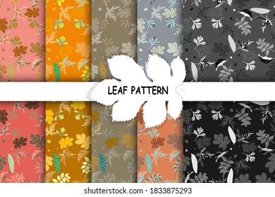 Set of vector seamless patterns with leaves. Autumn seamless patterns. Falling dry foliage graphic design. Colorful vector illustration of autumn falling leaves. Template for printouts.