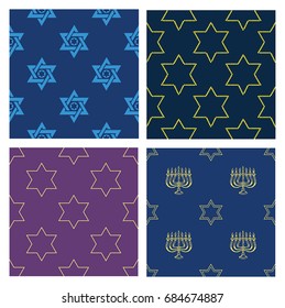 Set  vector seamless patterns with magen david and menorah - judaic symbols. 
