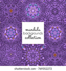Set of vector seamless patterns in mandala style. Collection of endless ornate ornaments