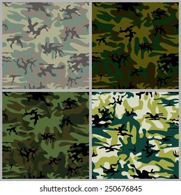 Set of vector seamless patterns of military camouflage. Repetitive military uniform texture. EPS10 abstract vector background.