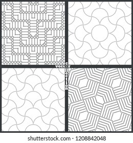Set of vector seamless patterns. Modern stylish textures with small dots. Infinitely repeating geometrical ornaments with dotted shapes.