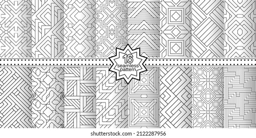 A set of vector seamless patterns. Modern geometric textures. Endlessly repeated geometric ornaments with various geometric shapes: crosses, triangles, rhombs, diamonds. Monochrome.