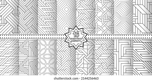 A set of vector seamless patterns. Modern geometric textures. Endlessly repeated geometric ornaments with various geometric shapes: crosses, triangles, rhombs, diamonds. Monochrome.