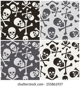 Set of vector seamless patterns with skulls and bones