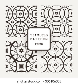 Set of vector seamless patterns in the style of mosaics and tiles