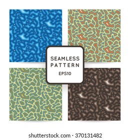 Set of vector seamless patterns in the style of camouflage.