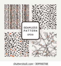 Set of vector seamless patterns of stylized vines with leaves in the form of hearts
