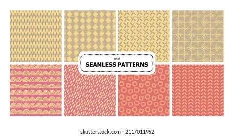 Set of vector seamless patterns. Surface design repeating tile. Black and white. Doodle plane hand drawn strokes hearts flowers ornament. Background for cards, printing on paper and fabric. 
