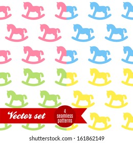 Set of vector seamless patterns with toy horses