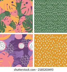 Set of vector seamless patterns with tropical leaves