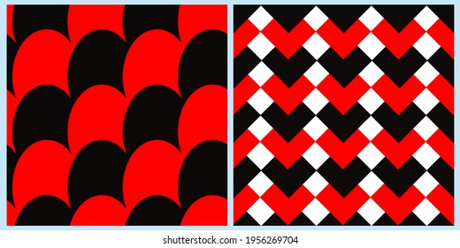 Set of vector seamless patterns. Vibrant geometric shapes, digital art for flyer, poster, cover, textile print, wrapping paper, clothing. 