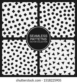Set of vector seamless simple patterns. Modern stylish textures with randomly disposed shapes. Repeating abstract minimalistic backgrounds. Trendy hipster prints