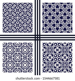 Set of vector seamless texture. Monochrome backgrounds with ethnic oriental ornament. Collection of ornamental decorative pattern
