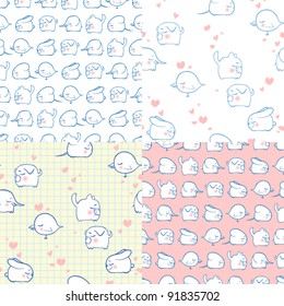 Set of vector seamless textures with cartoon animals.