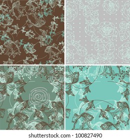 set of vector seamless textures and floral ornaments