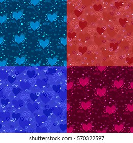 Set of vector seamless textures with hearts pattern. Valentine's Day. Love. Decor for fabric design