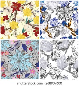 Set Vector Seamples Pattern Flower Floral Texture