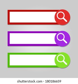Set of vector search fields - in red, purple and green - flat design