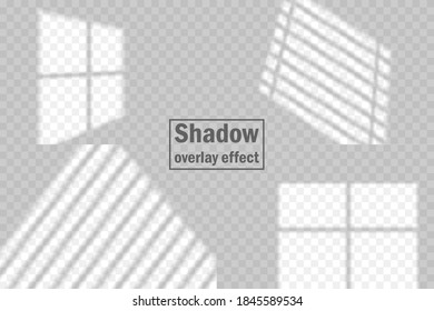 Set of vector shadow overlay effects.  Transparent soft light and jalousie window shadows. Mockup collection of transparent window shadow and natural lightning. 10 eps mesh. 