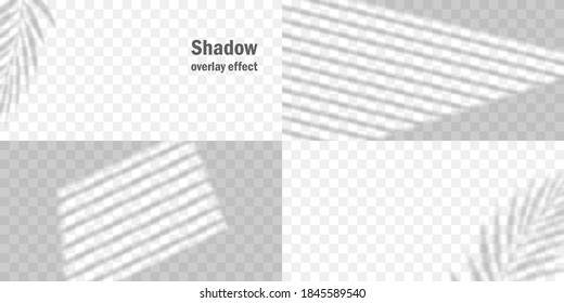 Set of vector shadow overlay effects.  Transparent soft light and jalousie window shadows. Mockup collection of transparent window shadow and natural lightning. 10 eps mesh. 