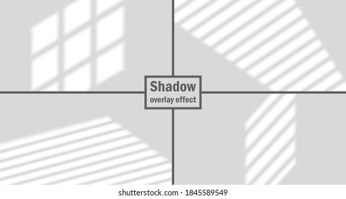 Set of vector shadow overlay effects.  Transparent soft light and jalousie window shadows. Mockup collection of transparent window shadow and natural lightning. 10 eps mesh. 