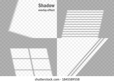 Set of vector shadow overlay effects.  Transparent soft light and jalousie window shadows. Mockup collection of transparent window shadow and natural lightning. 10 eps mesh. 