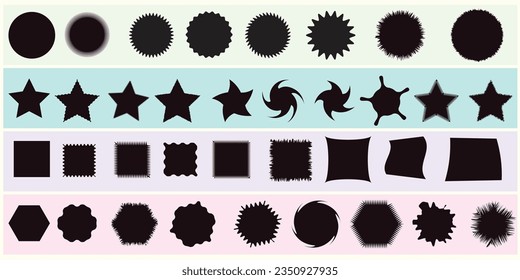 Vektor-Form einsetzen, einschließlich Verkaufsticker, Preisschild, Starburst, Qualitätszeichen, Sonnenschutzschilder, Retrosterne. Silhouette Vektor Form Design Elemente. 
