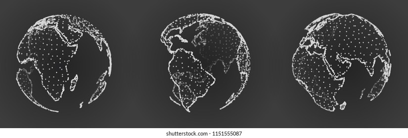 set of vector the shape planet from the dot and points. 
earth isolated on black background. 