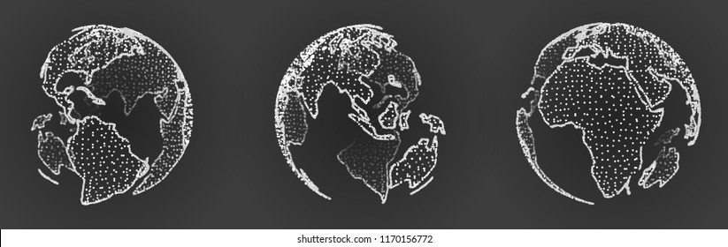 set of vector the shape planet from the dot and points. 
earth isolated on black background. 