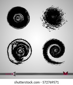 Set Vector Shape. Spiral Stamps. Brush Stroke. Icon, Logo, Banner Design.