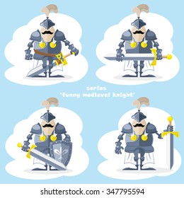 A set of vector shapes funny medieval knight in  cloak isolated on white background