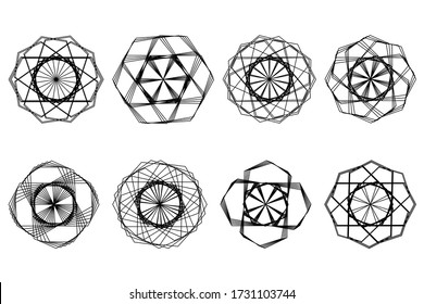 Set of vector shapes, lines for your design. Mandalas. Contour figures. Geometric patterns. Coloring book, outline