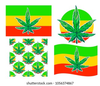 Set Vector sheet of cannabis. Seamless pattern. Concept design texture for a coffeeshop in Amsterdam. Vector isolated on white background.