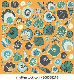 Set of vector shells on orange background