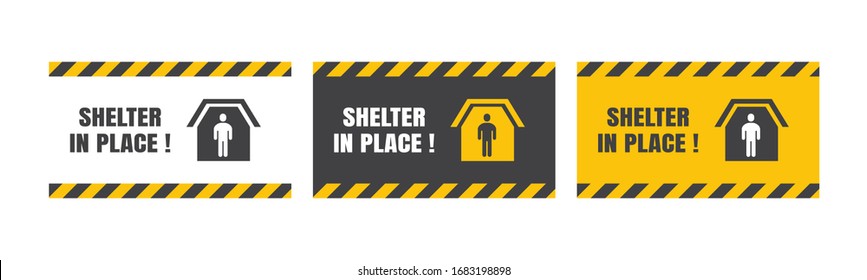 Set of Vector Shelter in Place or Stay at Home or Self Quarantine Various Background Sign with Caution Tape. To Control Coronavirus or Covid 19 Spreading Infection by Government Policy. 16:9 Ratio.